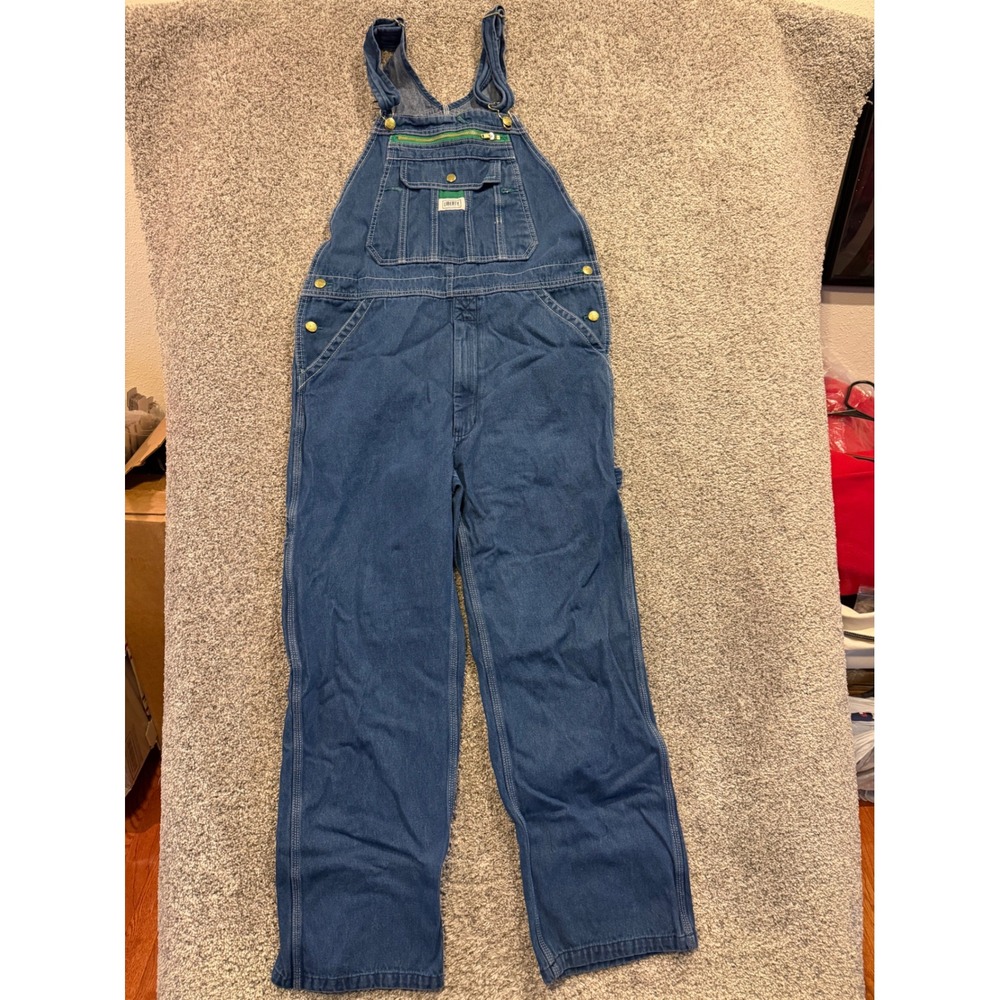 Liberty Overalls Mens 34x30 Blue Denim Bib Workwear Straight Leg Multi-Pocket